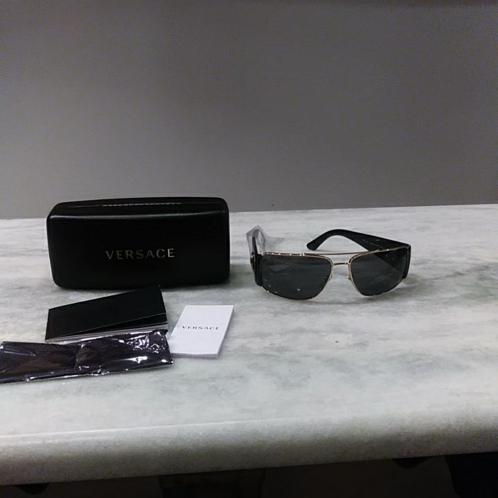 Men's Versace VE 2163 100287 Gold Metal Aviator Sunglasses